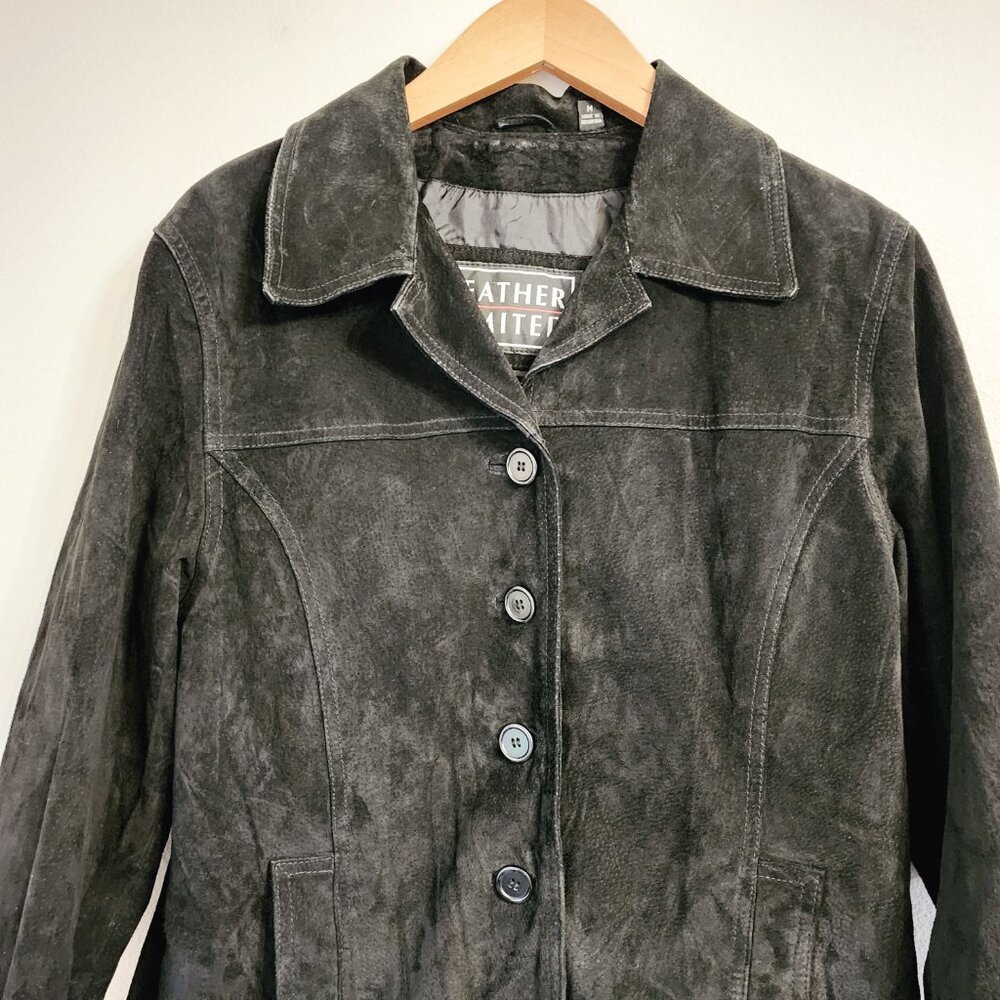 Leather Limited Suede Leather Jacket Coat Button Front Black Women M Classic - Picture 3 of 12